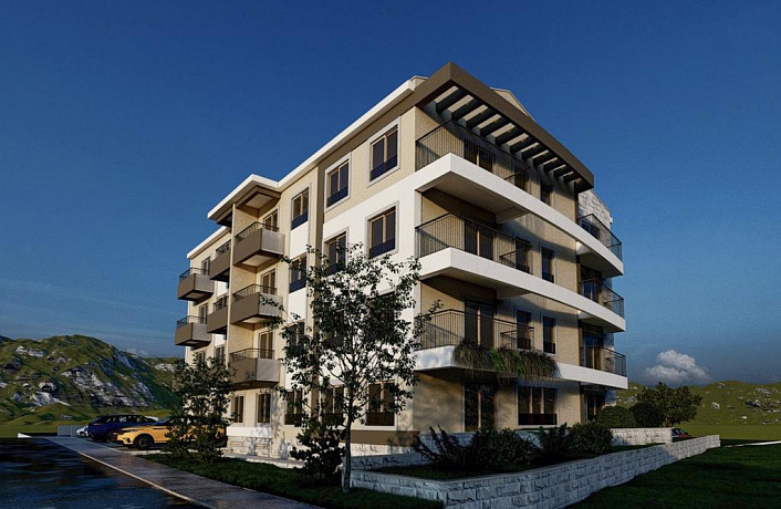Apartments in a building under construction with a swimming pool in Budva